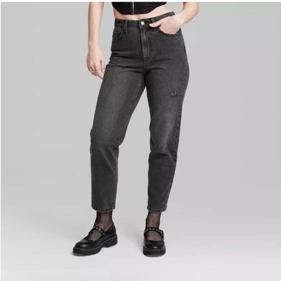 wild fable Denim - Wild Fable High Rise Tapered Jeans in Faded Black Wash. Distressed. Women’s 16